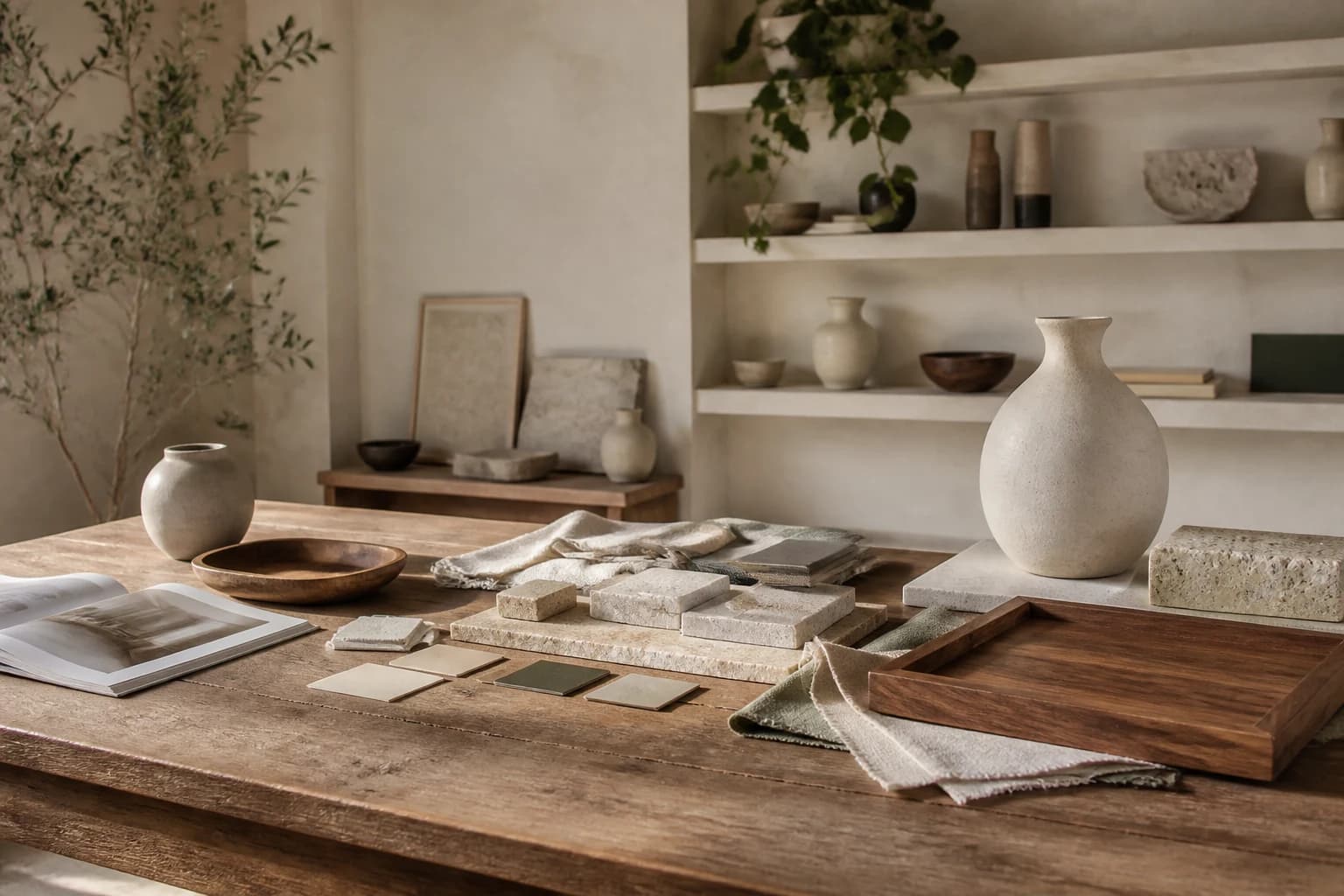 Caldria Home studio scene with tactile materials and warm decor